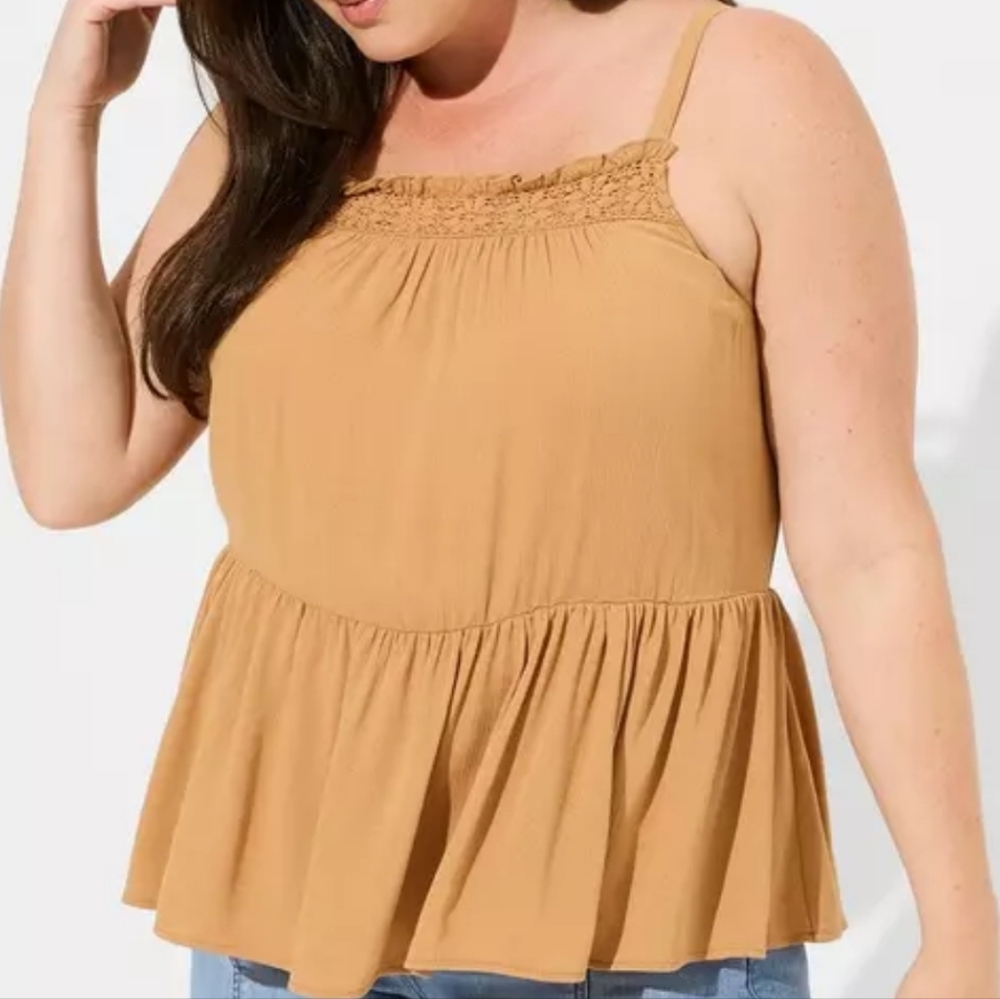 Torrid Washable Crinkle Gauze Sleeveless Crochet Tank Biscuit BNWT 4